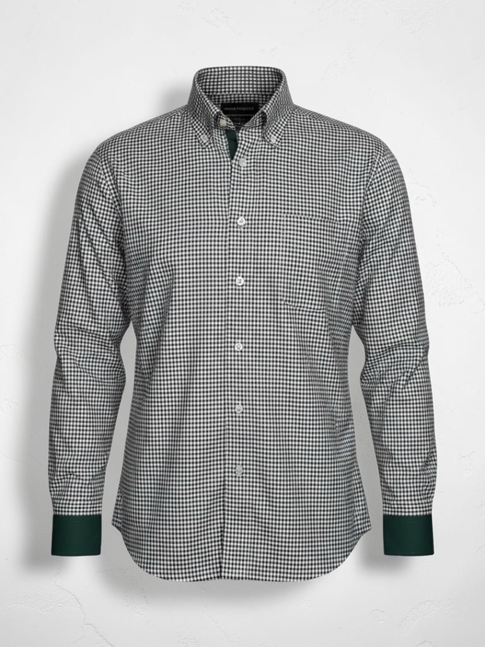 Paul Fredrick Black & White Gingham Shirt with Dark Green Trim